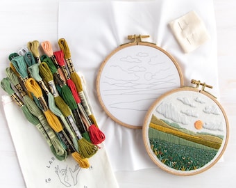 Mini Meadow Embroidery Kit. DIY Embroidery Pattern. Stitch Craft.