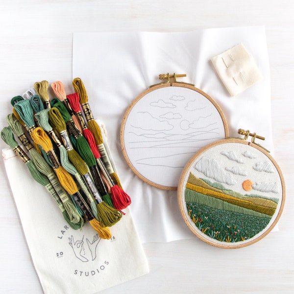 Mini Meadow Embroidery Kit. DIY Embroidery Pattern. Stitch Craft.