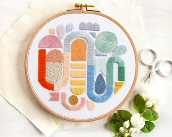 Over the Rainbow Embroidery Pattern. Embroidery DIY Craft. Geometric Embroidery Art. Instant Download PDF.