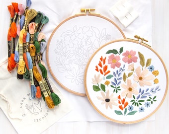 Alpine Posy Embroidery Kit. DIY Embroidery Pattern with Materials. Floral Embroidery Hoop. Wildflower Art Craft. Hand Embroidery Tutorial.