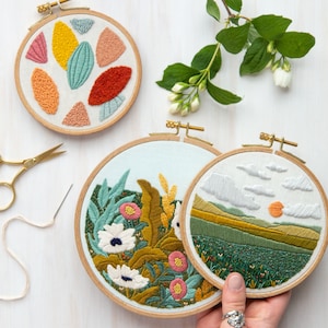 Meadows Collection Bundle. Four Embroidery Patterns. DIY Craft. Hoop Art. Colorful Embroidery Designs. Abstract Embroidery. Floral Landscape image 10