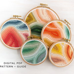 Marbled Embroidery Pattern. Digital Download PDF. Marbled Art. DIY Craft Project. Rainbow Art. Beginner Embroidery Pattern.