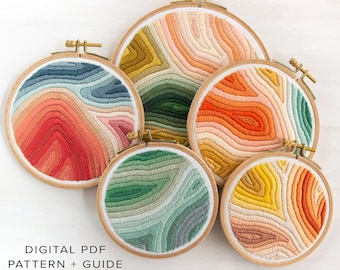 Marbled Embroidery Pattern. Digital Download PDF. Marbled Art. DIY Craft Project. Rainbow Art. Beginner Embroidery Pattern.