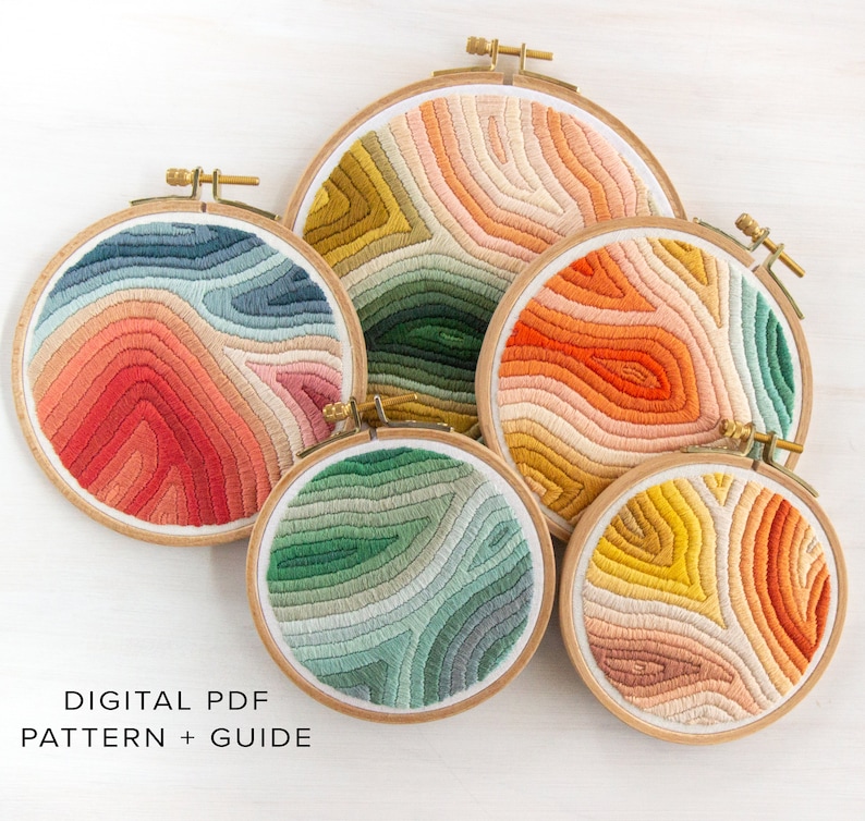 Marbled Embroidery Pattern. Digital Download PDF. Marbled Art. DIY Craft Project. Rainbow Art. Beginner Embroidery Pattern. 