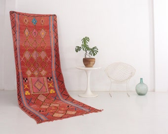 Vintage Moroccan Runner SCARLET FEVER 4 ft 4 x 11 ft 4 / 130 x 340 cm