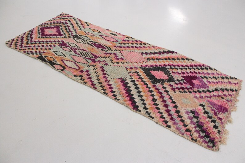 Vintage Moroccan Boucherouite Runner BISOUS BISOUS 3 ft x 8 ft / 90 x 245 cm image 4