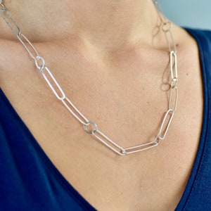 Sterling Silver Paperclip Necklace, Silver Paperclip Chain Necklace, Silver Oval Link Necklace, Artisan Jewelry, Minimalist Jewelry, Gift