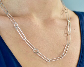 Sterling Silver Paperclip Necklace, Silver Paperclip Chain Necklace, Silver Oval Link Necklace, Artisan Jewelry, Minimalist Jewelry, Gift