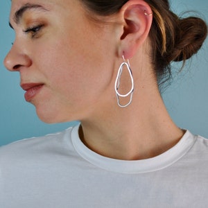Black and White Earrings, Freeform Hoops, Oxidized Silver, Minimalist Earrings, Contemporary Jewelry, Artisan Jewelry, Modern Earrings,