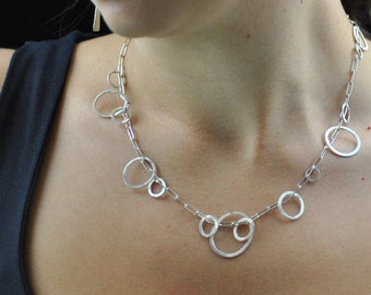 Unique Sterling Silver Asymmetric Circles Necklace, Minimalist Necklace, Artisan Jewelry, Jacqueline Galusha Handmade Jewelry