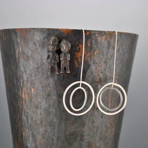 Long Dangle Silver Earrings with Geometric Circles, Handmade, Jacqueline Galusha Handmade Jewelry