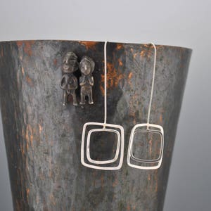 Long Dangle Earrings with Geometric Squares, Long Earrings, Jacqueline Galusha, Handmade Earring, Artisan Jewelry, Sterling Silver Earrings