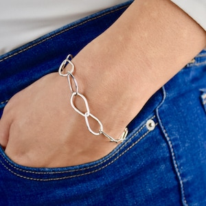 Sterling Silver Handmade Teardrop Link Bracelet, Gold Clasp, Minimalist Necklace, Hand Wrought Chain, Jacqueline Galusha Jewelry