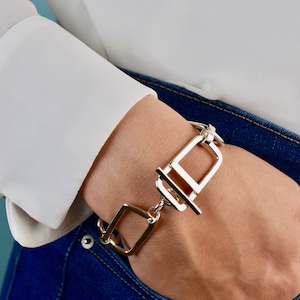 Chunky Solid Silver Statement Bracelet, Modern Silver Link Bracelet for Women, Handmade Jewelry, Unique Artisan Bracelet, Jewelry, Gift