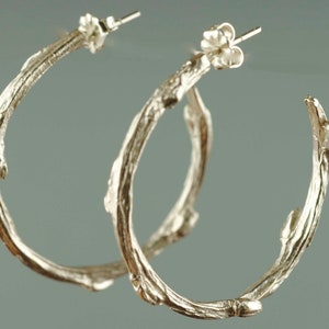 Silver Willow Wood Hoop Earrings, Willow Hoops, Twig Hoops, Earrings for Women, 9th Wedding Anniversary Gift, Jacqueline Galusha Jewelry