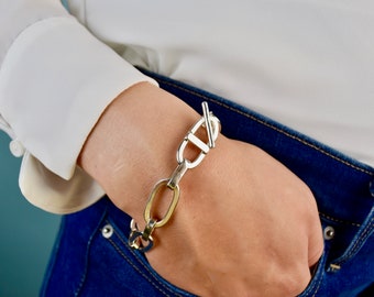 Classic Sterling Silver Oval Links Bracelet, Chunky Solid Silver Statement Bracelet, Artisan Jewelry, Oval Link Chain Bracelet, Unique Gift