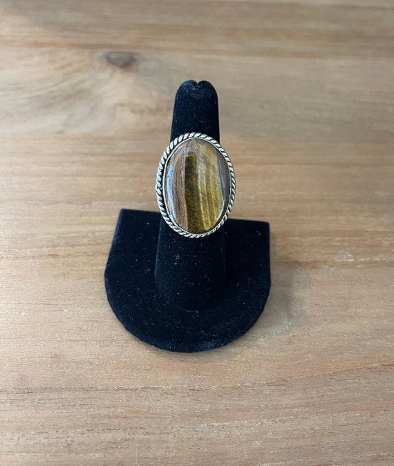 Large Tiger’s Eye Ring Size 6 3/4 - image 1