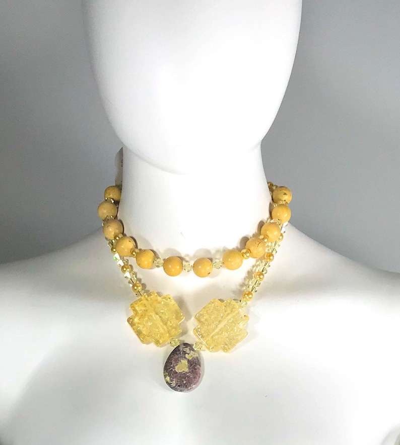 Sumaris Necklace OOAK Multi-strand Necklace Jasper Yellow-colored Necklace Yellow Turquoise Sterling Silver Amber STATEMENT NECKLACE