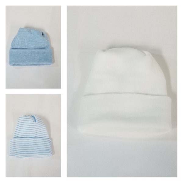 Baby boy Hat Baby boy Hospital Hat Baby Boy Shower Gift Baby Boy Gift Set Newborn Boy baby hats Newborn Gifts Set of 3 Blue and White