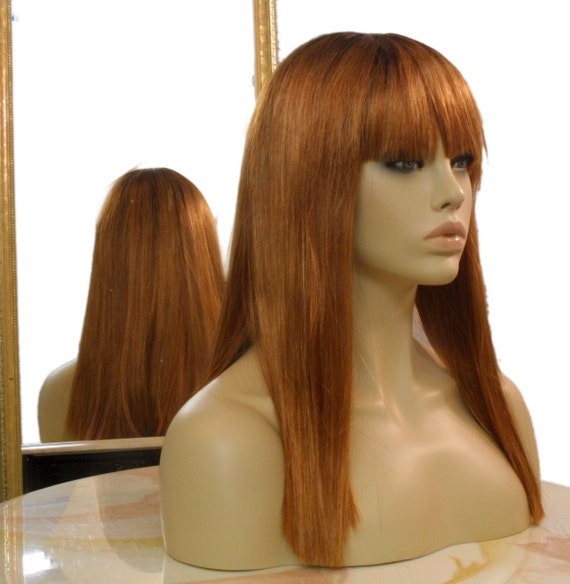 Forever Young Straight Edgy Wig Ombre Color Autumn Haze Heat Safe Natural Hair Long Straight Bangs Red Auburn