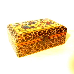 Vintage Khatam‑Style Lacquer Box • Hand‑Painted Riders • Wooden Keepsake (Tarot Deck Size)