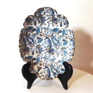 Lefton Blue Paisley Floral Dish w/ Stand, NE 2359