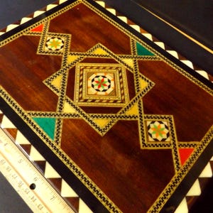 Inlaid Wood Backgammon Game Box • Artisan Marquetry Board • Vintage Table Game