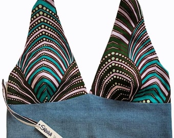 SABIRA – ハンドメイド調節可能ラップトップ（アンダーバストストリング付き） – 裏地付きレディーストップス／幅広調節バンド付きアフロワックストップ