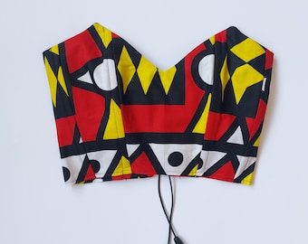 SANAA S – Handmade -short corset with bones - short corset with bones in 100% cotton African wax fabric, samakaka print