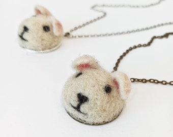 Needle felted necklace. Sheep pendant. Handmade Jewellery. Felted Jewellery.