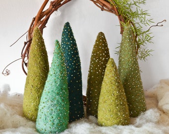 Set of 3_Handmade Felt Christmas Tree Forest