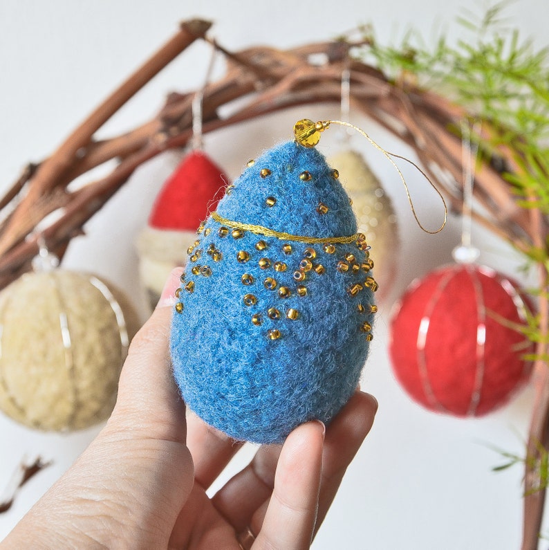 Set of 4_Handmade Felt Christmas Ornament_Blue & Gold/Silver image 3