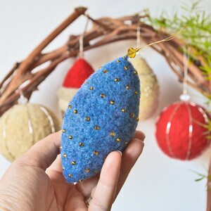 Set of 4_Handmade Felt Christmas Ornament_Blue & Gold/Silver image 4