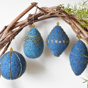 Set of 4_Handmade Felt Christmas Ornament_Blue & Gold/Silver image 1