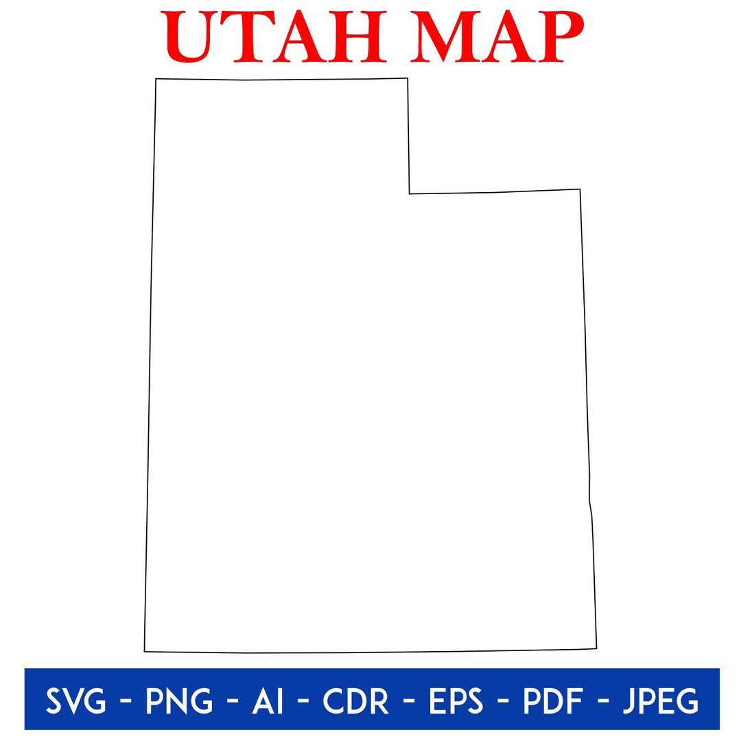 Utah Outline County State Border Map Digital Download | USA Map Clipart ...