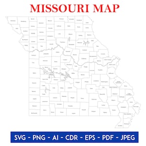 Missouri County Map Outline Digital Download | USA Map Clipart Cut File | Travel Cricut Files for Svg, Png, Jpg, Pdf, Cdr, EPS - Deco, Art