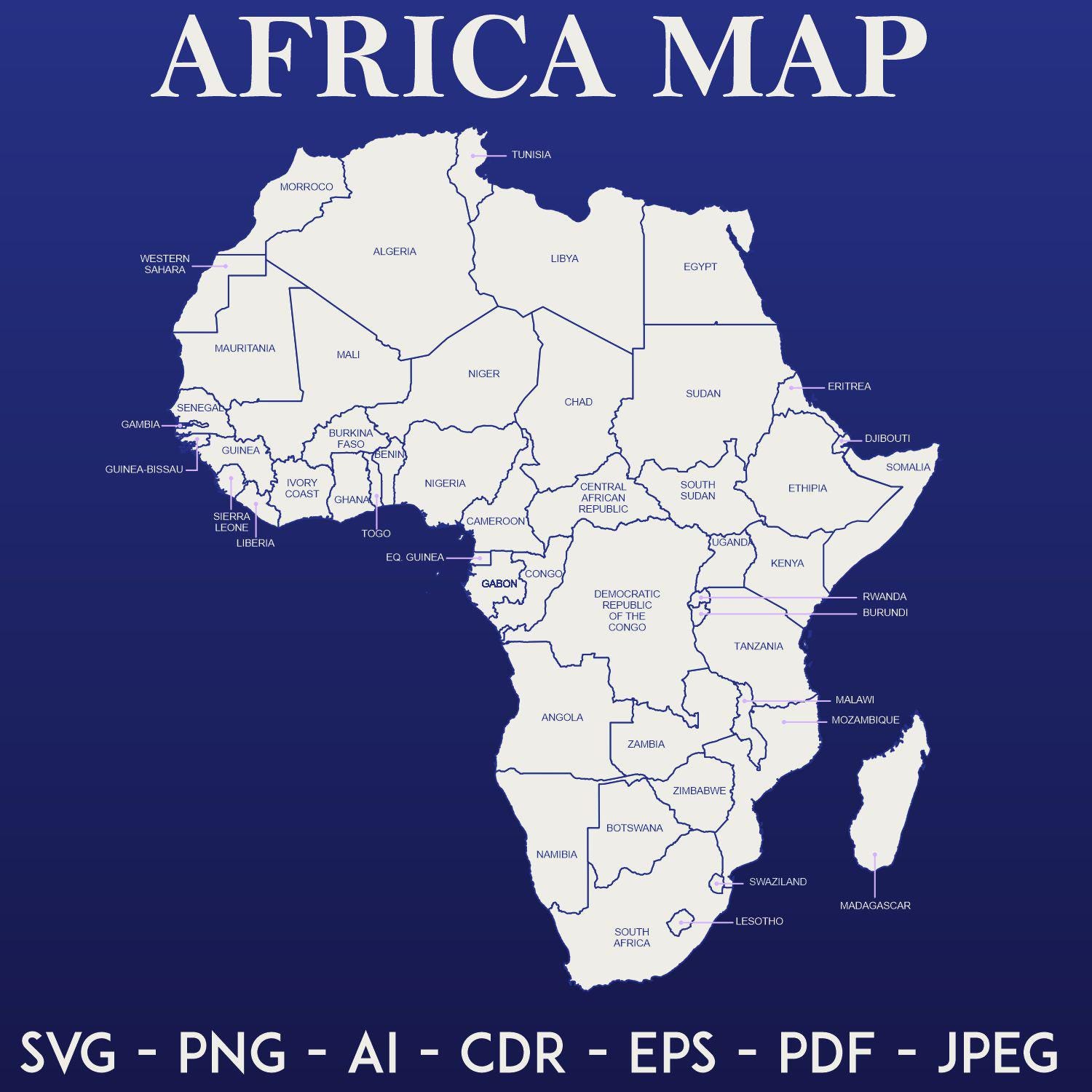 Africa Continent Map Outline Digital Download | Map Clipart Cut File ...