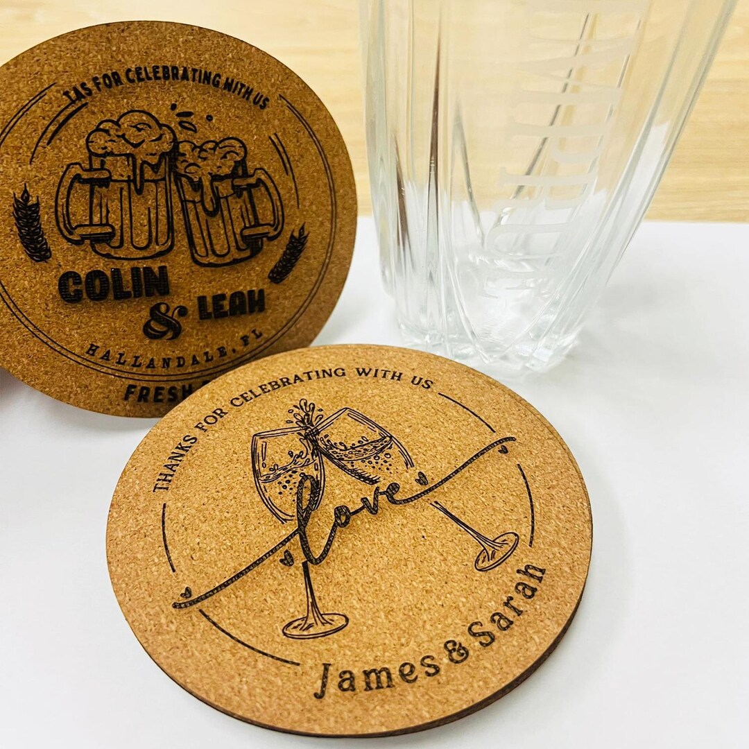 Personalized Cork Coasters – 4” Custom Engraved Round Drink Coasters ...
