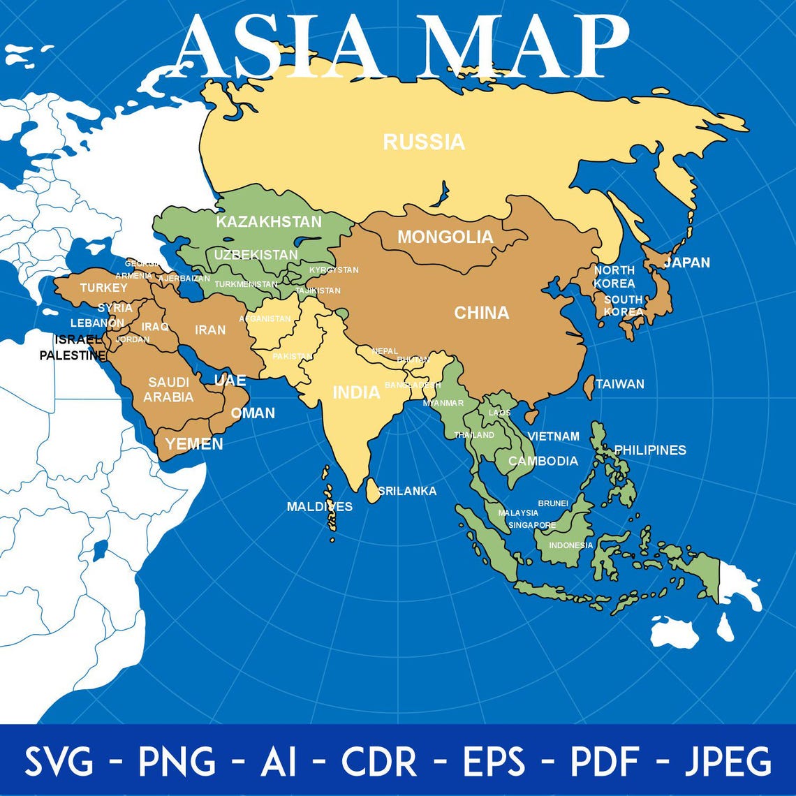 Asia Continent Map Outline Digital Download | Map Clipart Cut File ...