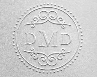 Custom Embosser, Monogram Embosser, Embosser Stamp, Embosser, Custom Monogram Embosser Shiny Hand Held Embosser 1-5/8" Round