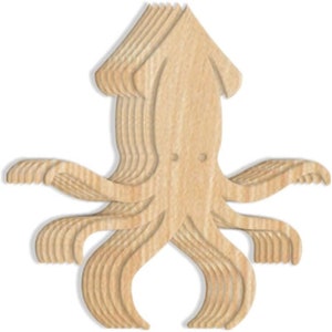 Unfinished Wood Cutout - 24-Pack Squid Shaped Wood Pieces for Wooden Craft DIY Projects, Gift Tags, Home Decoration, 3.5 x 3 x 0.1 Inches