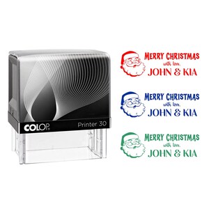 Aangepaste Merry Christmas With Love-stempel - personaliseer met naam | Afbeelding kerstman | Rechthoekige stempel 3/4" x 1 7/8" voor kerstkaarten en cadeaus