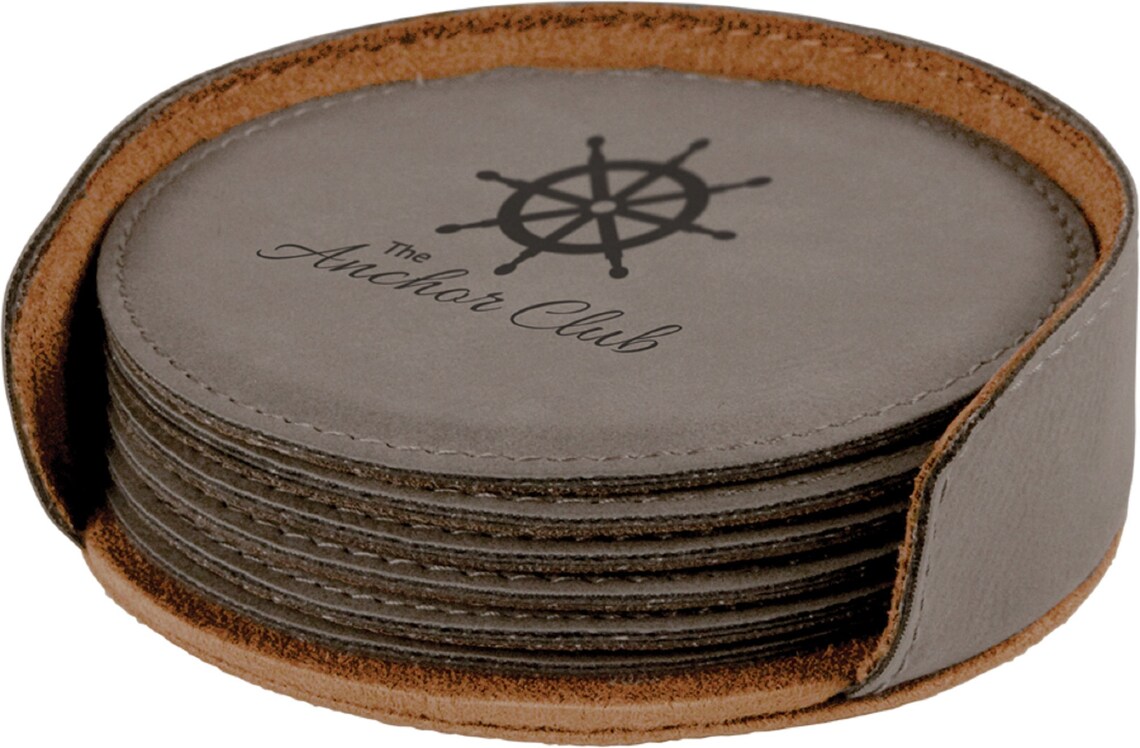 Personalized Round Leather Coasters Set of 6 With Holder Etsy