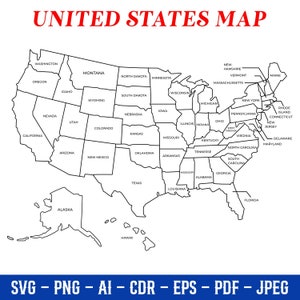 Téléchargement numérique du contour des États-Unis | Clipart coupe fichier de carte | Fichiers Cricut de voyage pour Svg, Png, Jpg, Pdf, Cdr, EPS - Papier peint, déco, art