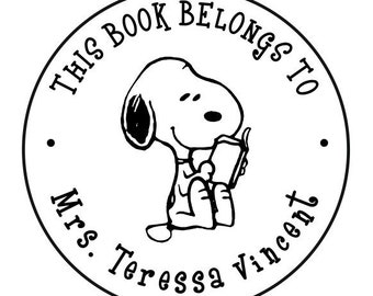 This Book Belongs to / Name Round Designer Snoopy Logo Custom Self ink Stamp Custom Teacher Stamp | Library Stamp | Ideal 400R
