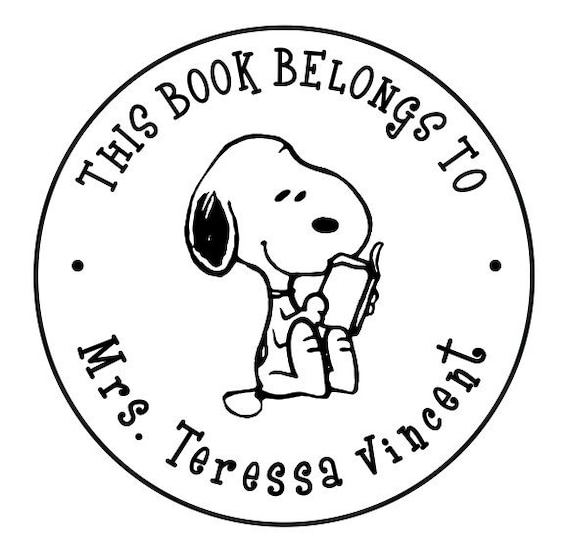 This Book Belongs to / Name Round Designer Snoopy Logo Custom Self ink Stamp Custom Teacher Stamp | Library Stamp | 1-5/8"