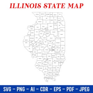 US Bundesstaat Illinois Karte Umriss Digitaler Download | USA Karte Clipart Schnittdatei | Reise Cricut Deco, Kunstdateien SVG, Png, Jpg, Pdf, Cdr, EPS