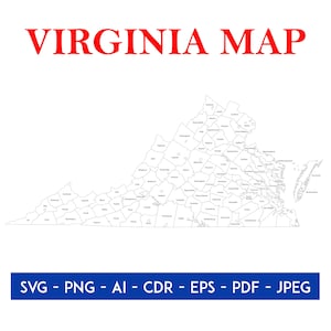 Virginia County State Karte Umriss Digitaler Download | USA Karte Clipart Schnittdatei | Reise Cricut Deco, Kunstdateien SVG, Png, Jpg, Pdf, Cdr, EPS