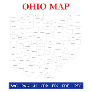 Ohio County State Karte Umriss Digitaler Download | USA Karte Clipart Schnittdatei | Reise Cricut Deco, Kunstdateien SVG, Png, Jpg, Pdf, Cdr, EPS