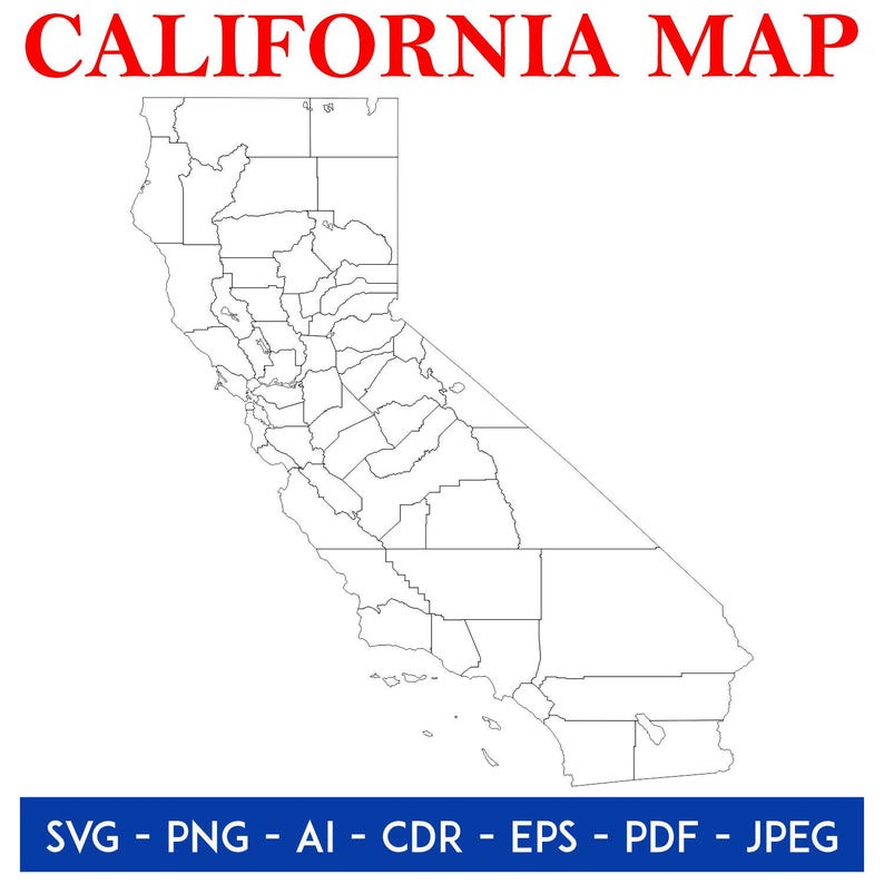 California State County Map Outline Digital Download | USA Map Clipart ...
